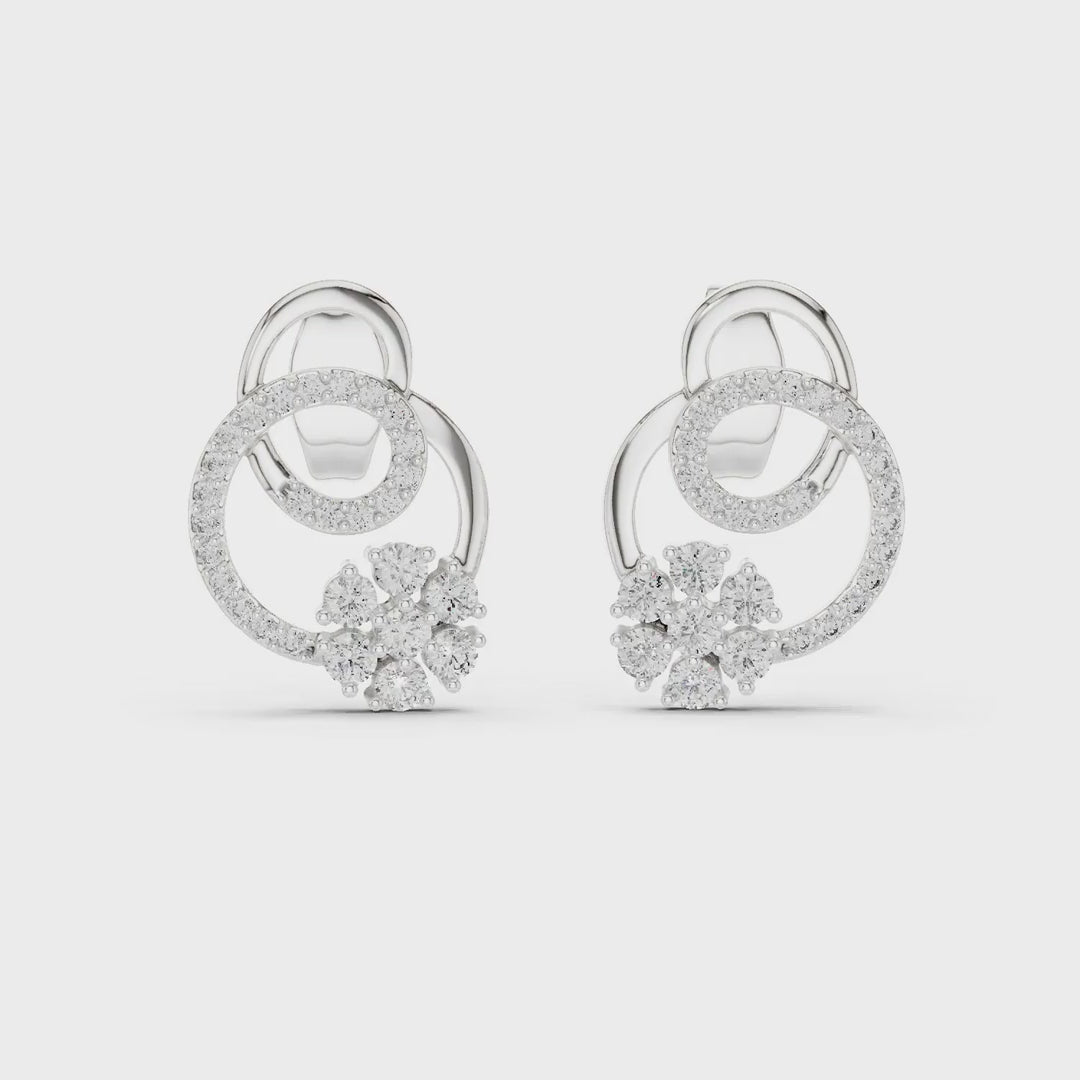 MJER43 - Dual Loop Pavé Floral Motif Earrings
