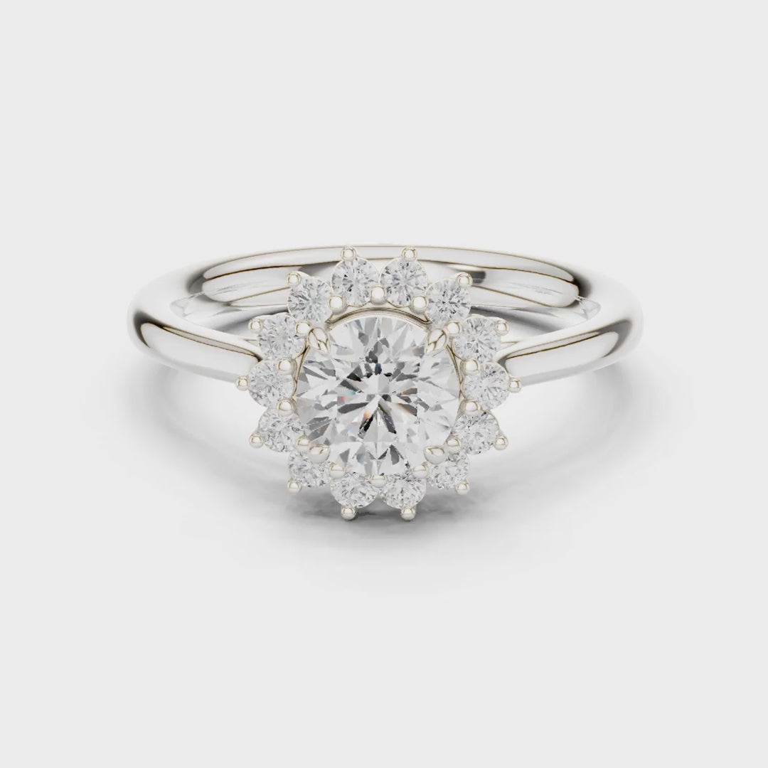 MJR068 - Round Floral Sunburst Border Engagement Ring