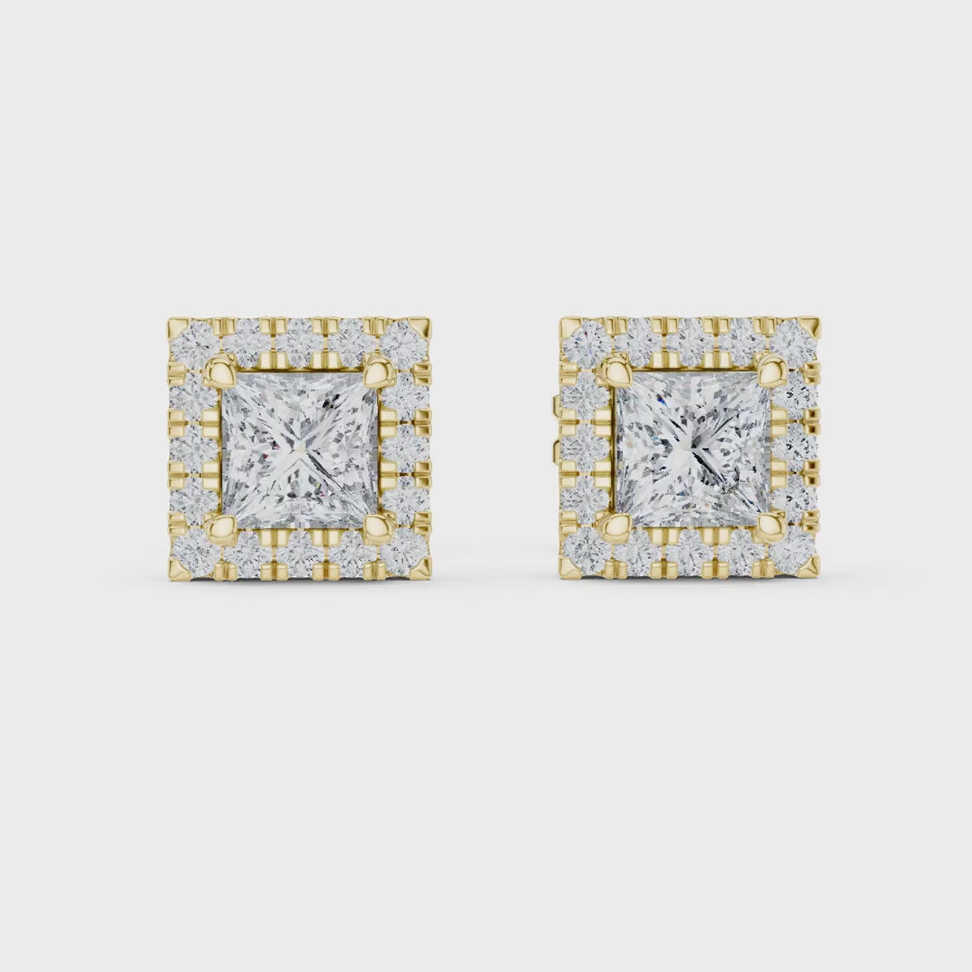MJER80 - Princess-Cut Square Halo Stud Earrings