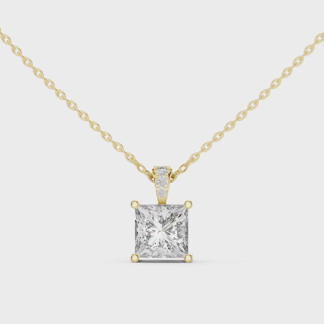 MJP09 - Princess-Cut Solitaire Pendant with Pave Accent Bail