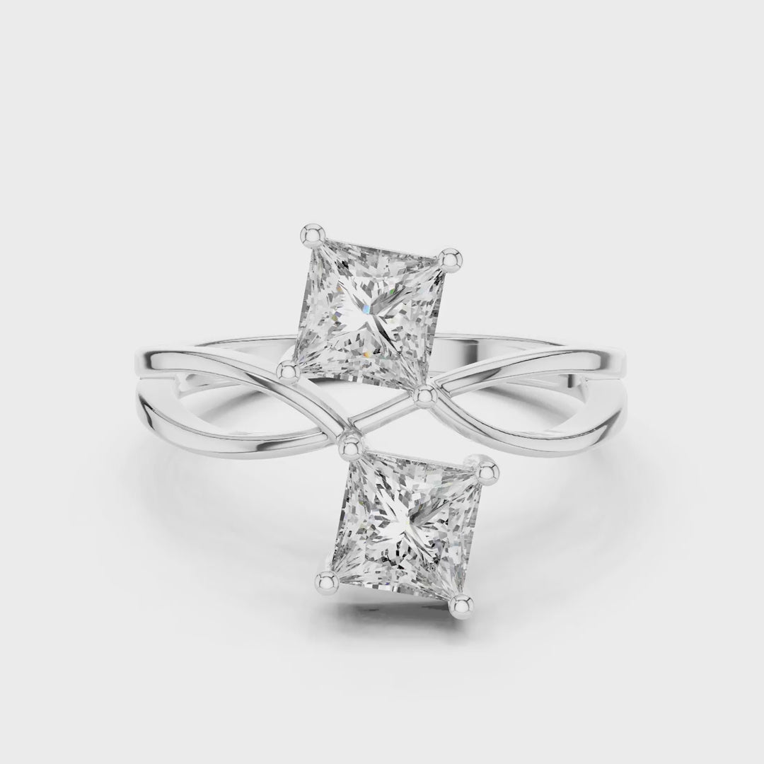 MJR045 - Princess Cut Twin Stone Infinity Loop Statement Ring