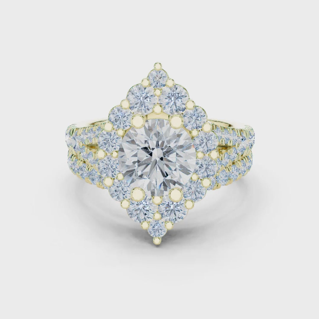 MJTW13 - Baroque Geometric Double Halo Round Cut Bridal Set