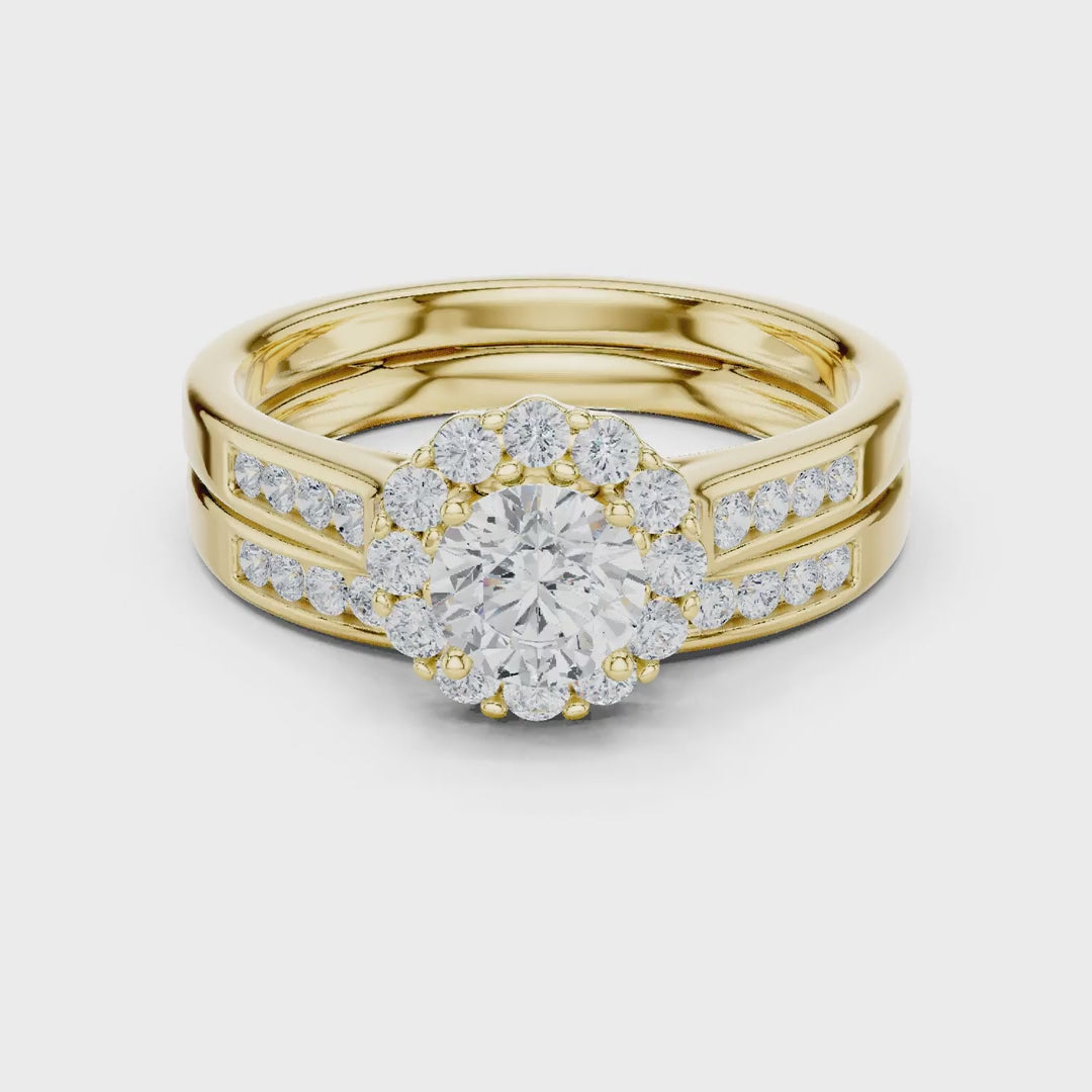 MJTW6 - Classic Floral Petal Halo Ring with Recessed Accent Ro