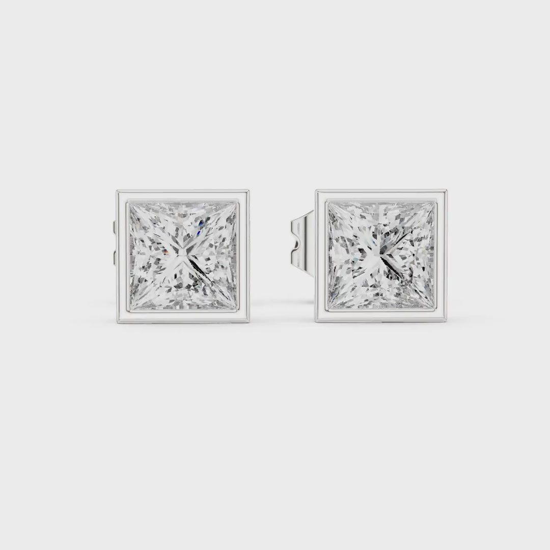 MJER53 - Princess Cut Bezel-Set Solitaire Studs