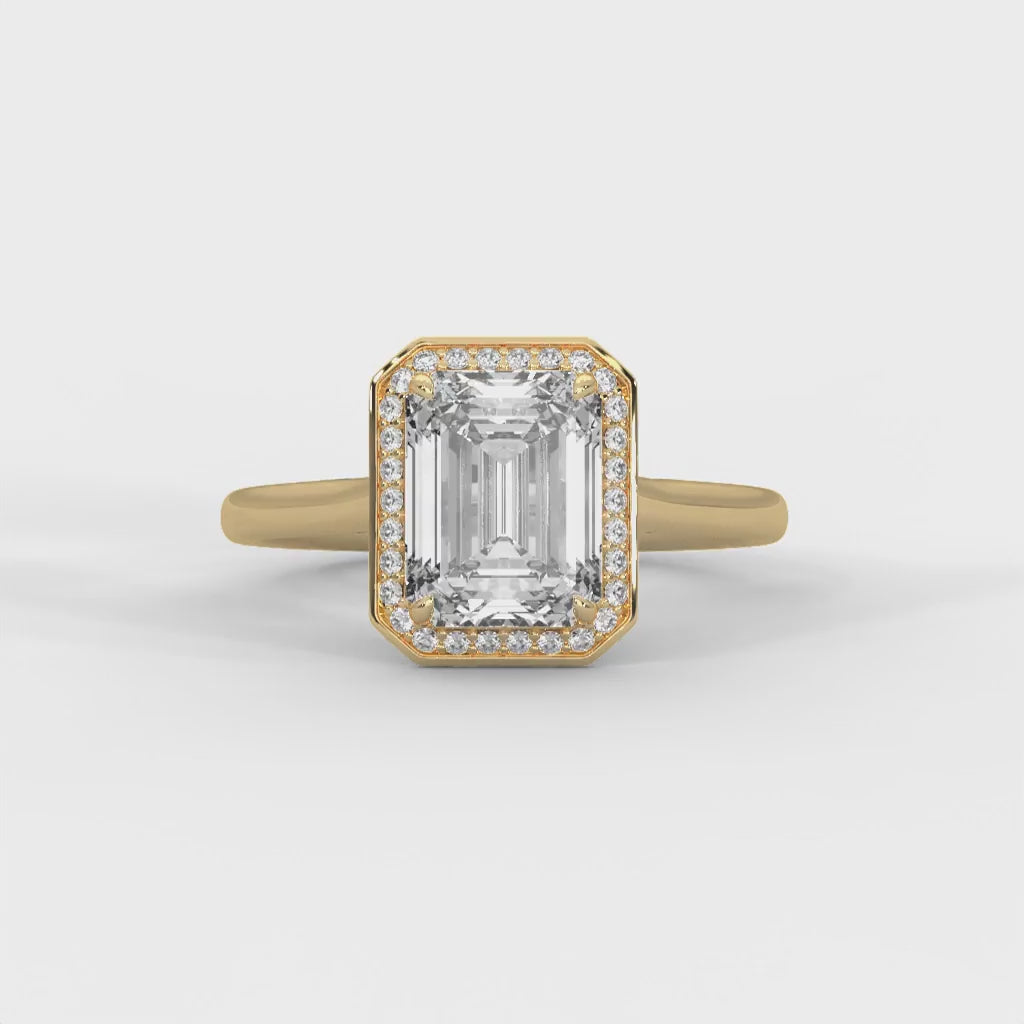 MJBS24 - Four-Prong Emerald Shape Halo Ring