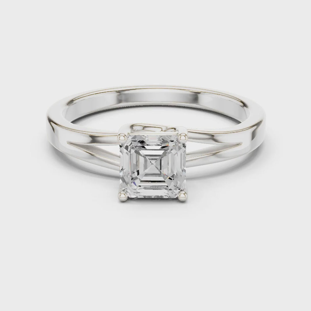 MJR0111 - Asscher Cut Solitaire Ring with Polished Split Shank