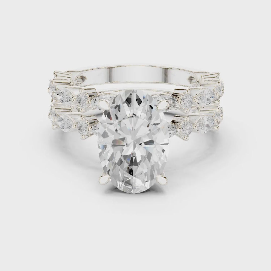 MJTW14 - Oval Cut Hidden Halo Solitaire with Marquise Shape Bands