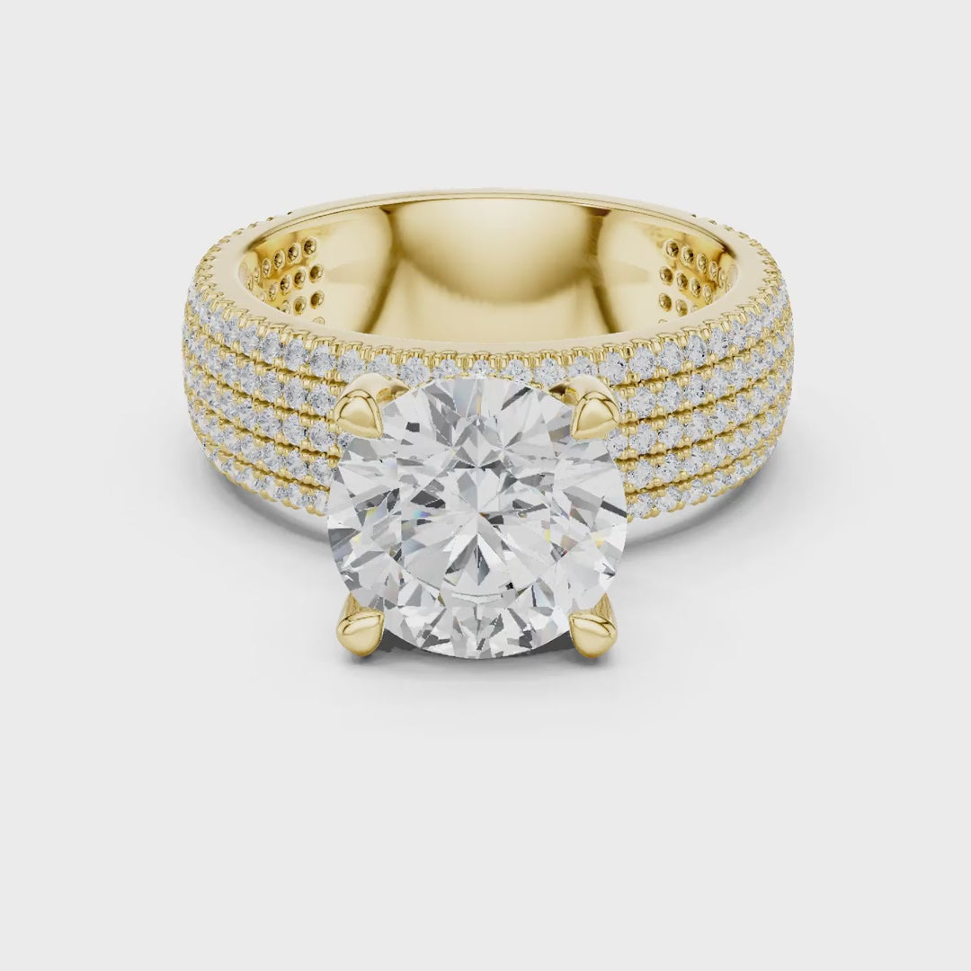 MJA017 - Round Cut Statement Ring with Four Row Pavé Band