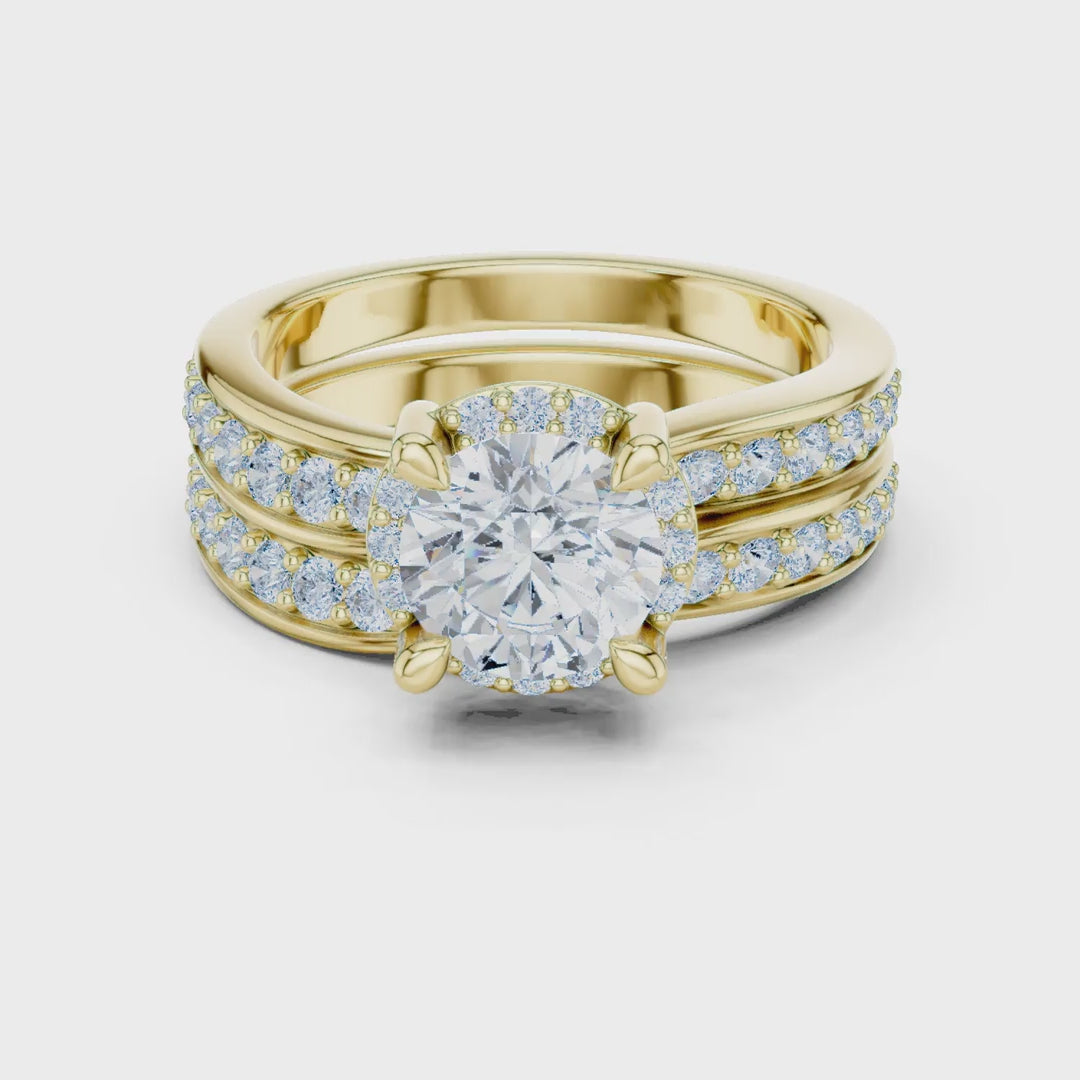 1.62 Cts Lab Grown Diamond - Round in Cathedral Style Double Strand Bands
