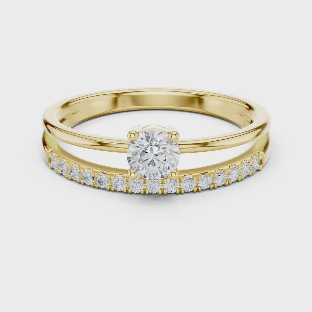 MJR0136 - Round Brilliant Solitaire Ring with Parallel Pavé Accent Band