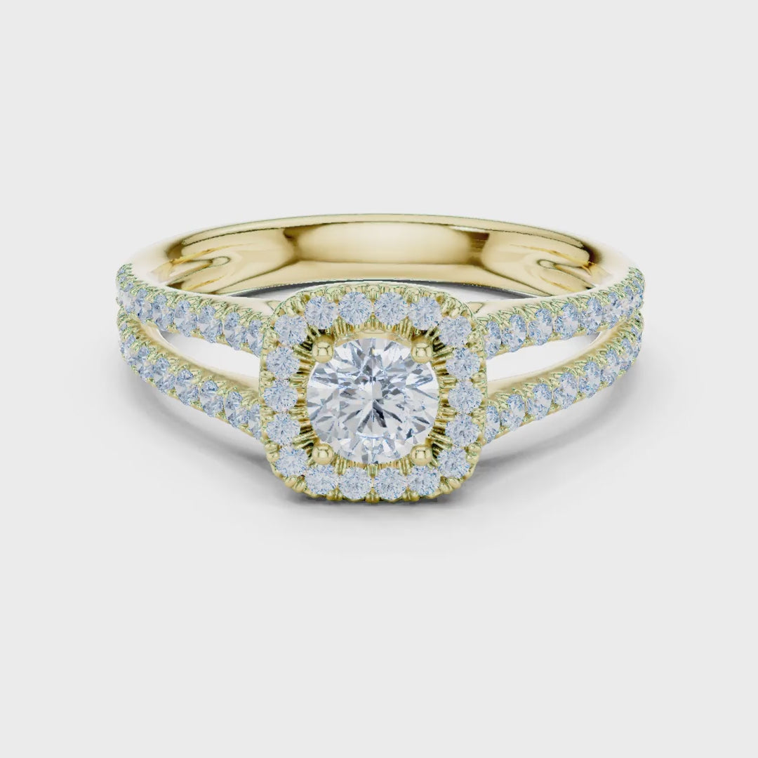 MJR0103 - Cushion Halo Round Cut Ring with Open Split Shank