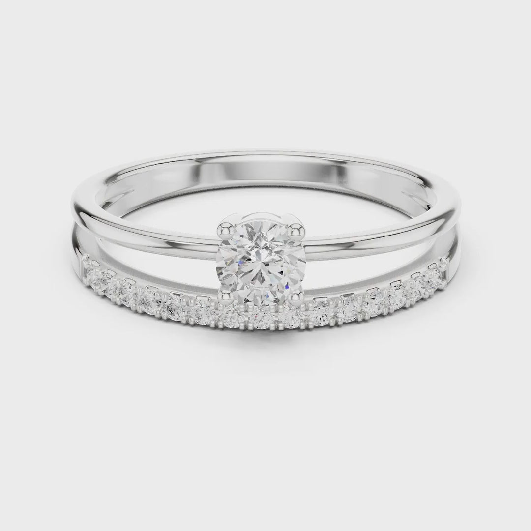 MJR0136 - Round Brilliant Solitaire Ring with Parallel Pavé Accent Band