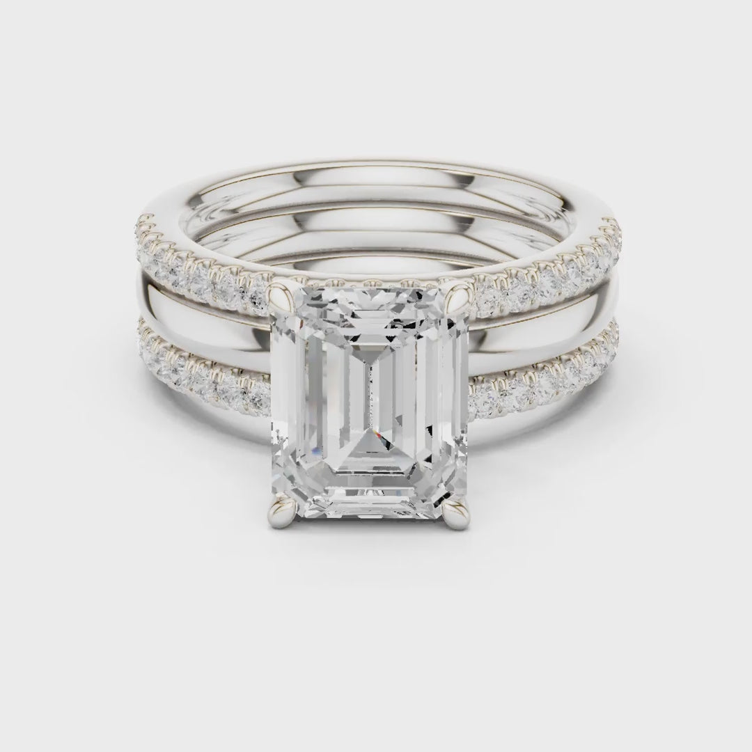 MJR096 - Emerald Cut Solitaire with Triple Row Accent Band