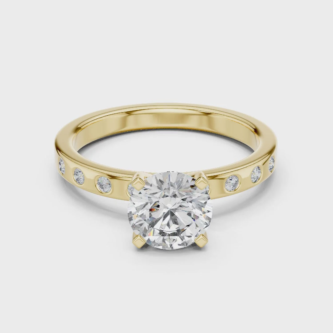 MJR0119 - Flush-Set Bezel Accent Round Solitaire Engagement Ring
