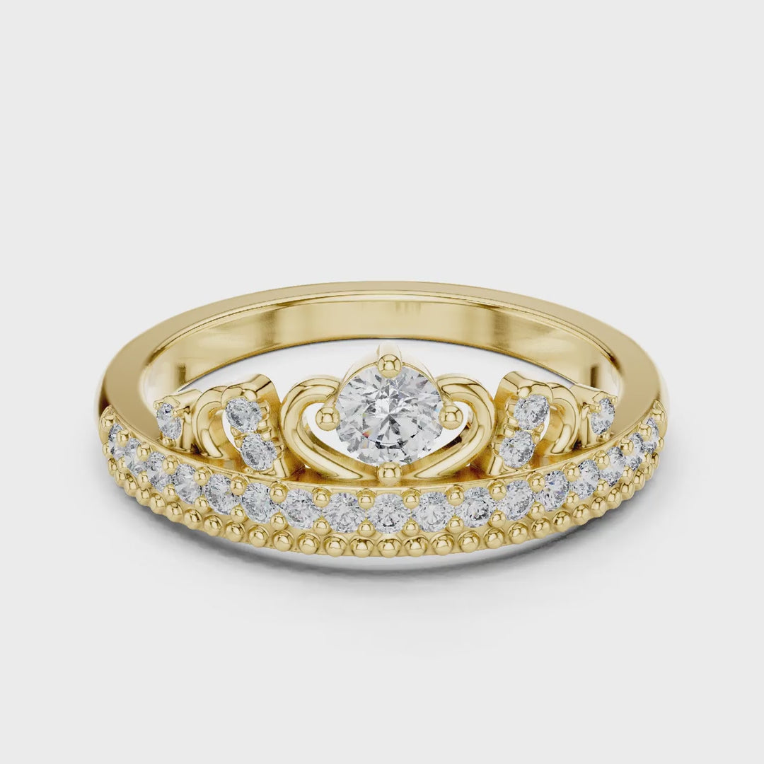 MJCLS2 - Tiara Crown Ring with Milgrain Trimmed Accent Band
