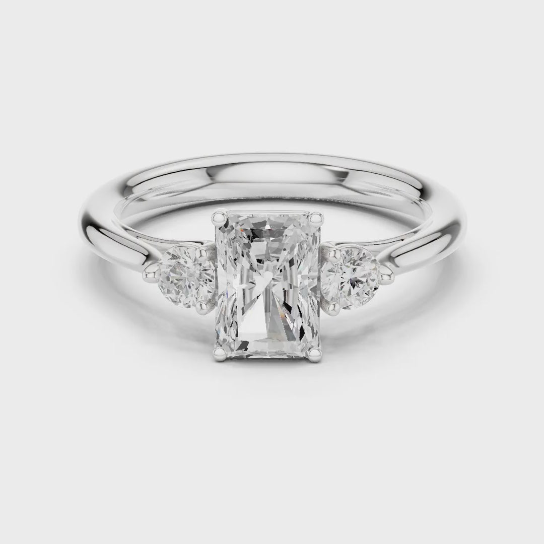 MJR074 - Radiant Cut Round Flanked Trio Comfort Fit Ring