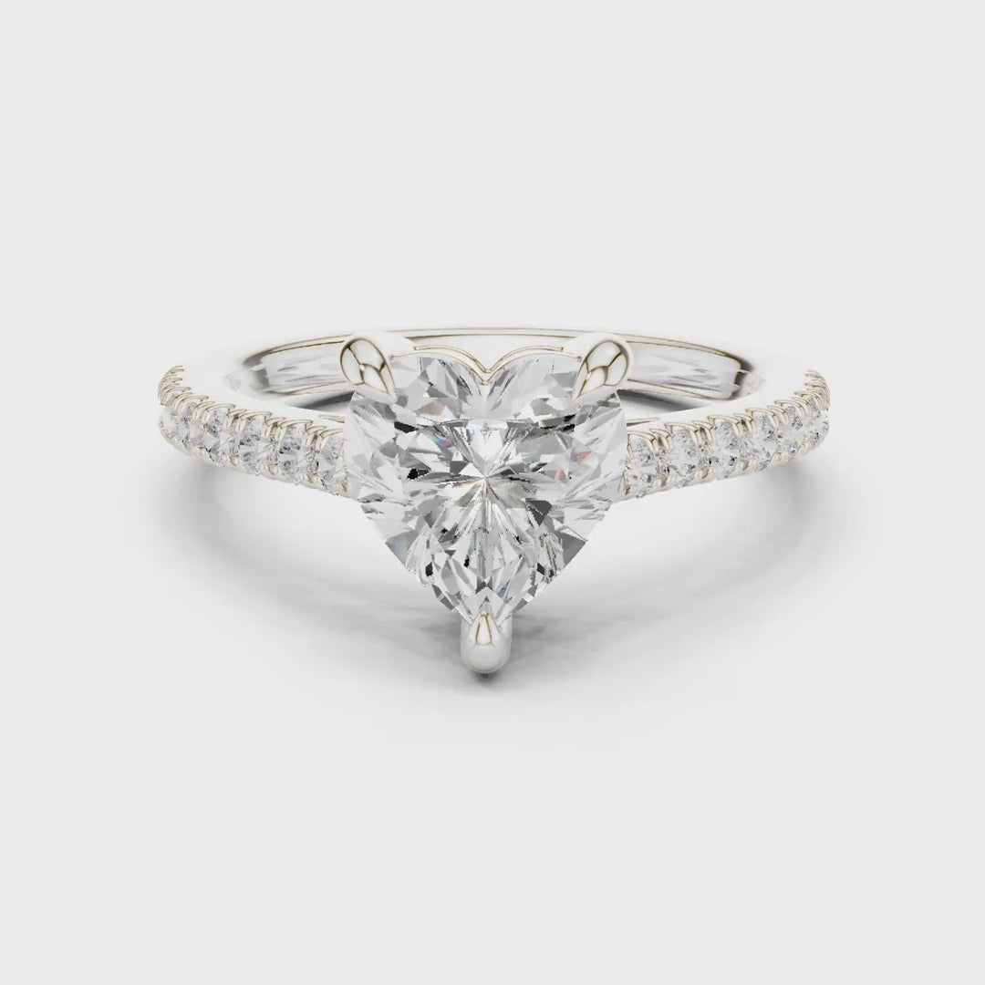 MJR088 - Heart Cut Solitaire Engagement Ring with Pavé Band