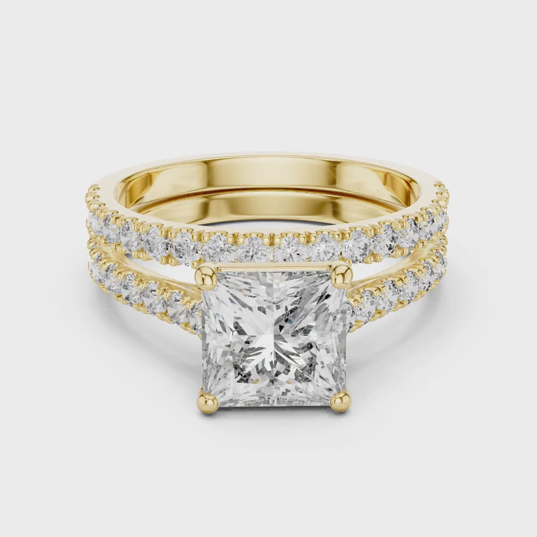 MJTW1 - Square Solitaire Hidden Basket Wedding Band Twin