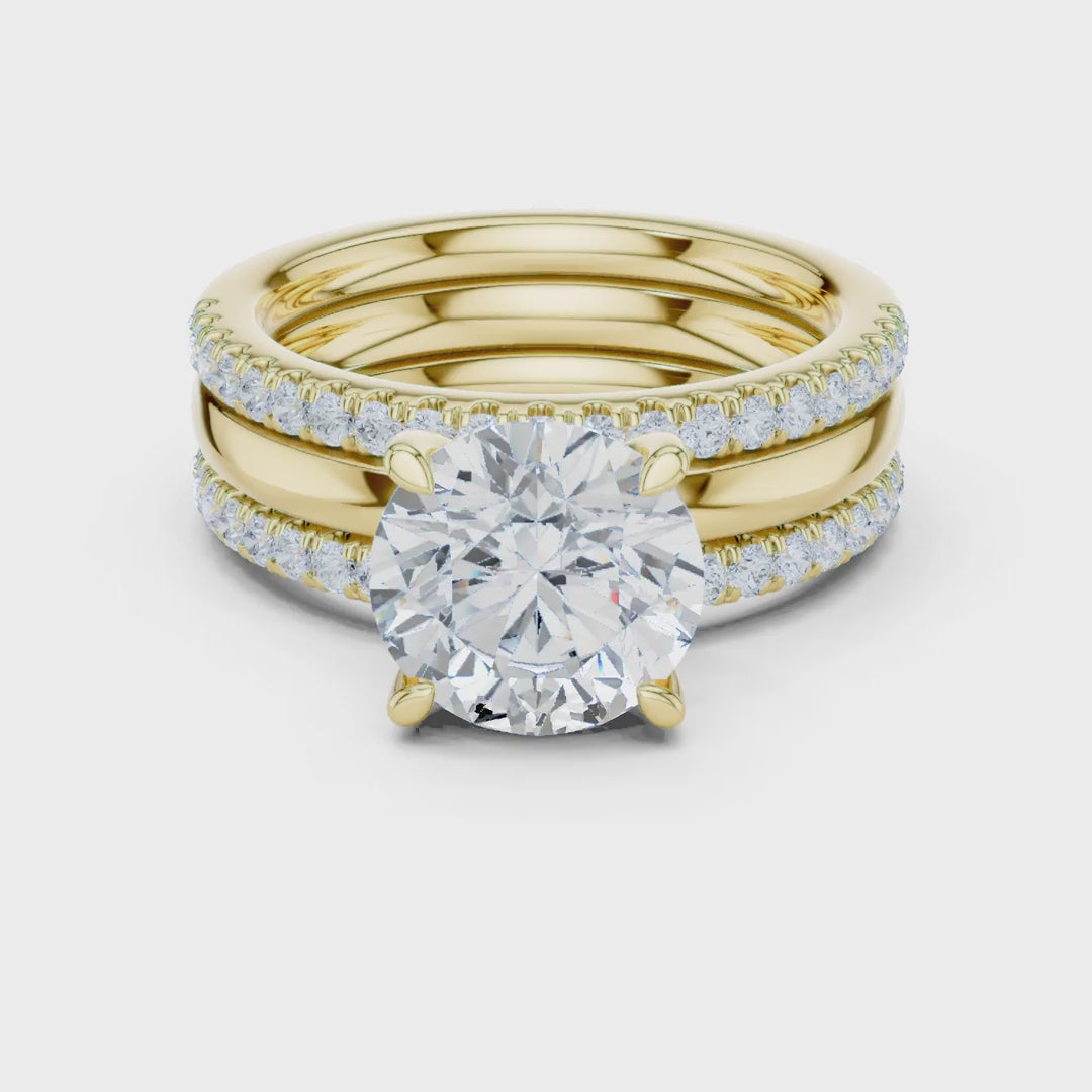 MJR098 - Round Center Stone Solitaire with Double Pavé Borders