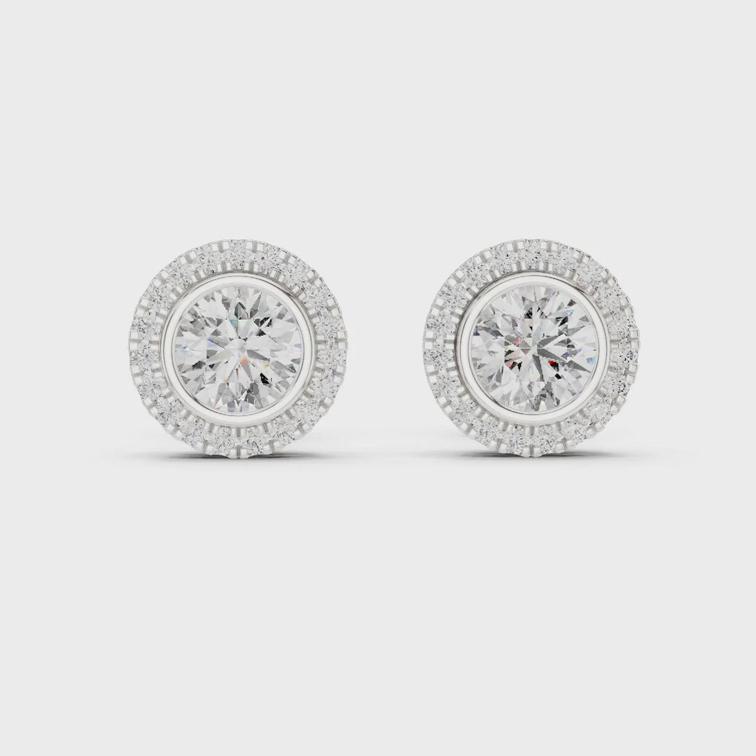 MJER52 - Bezel-Set Solitaire Milgrain Halo Studs