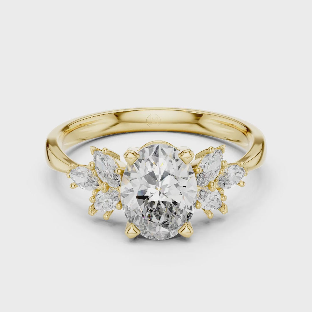 MJR001-Oval Engagement Ring with Floral Side Stones