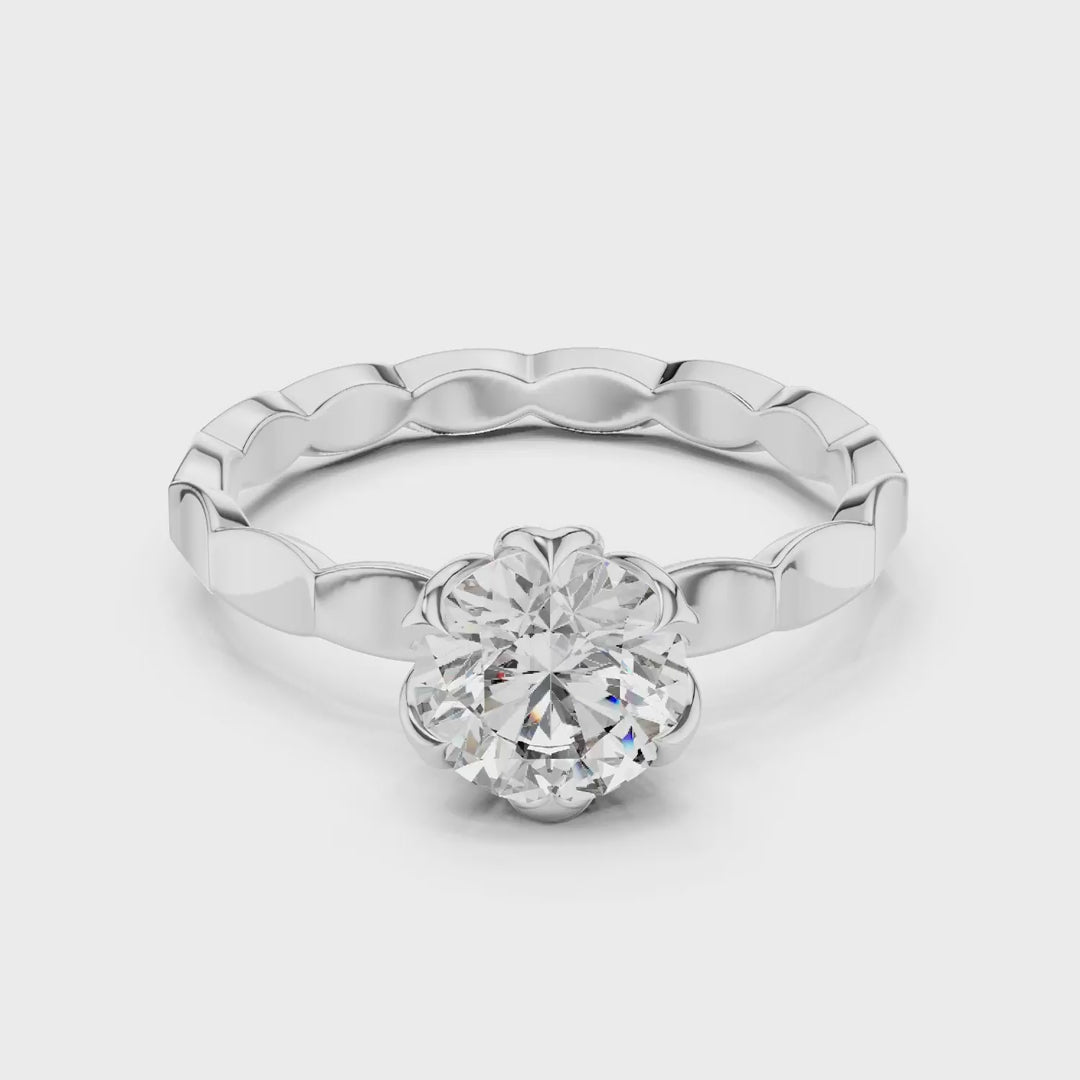 MJR005 - Round Solitaire Ring with Scalloped Flower Setting