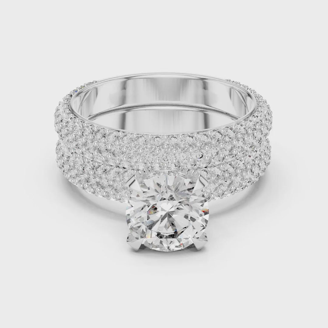 MJTW3 - Radiant Round Solitaire Triple Row Pavé Band Set