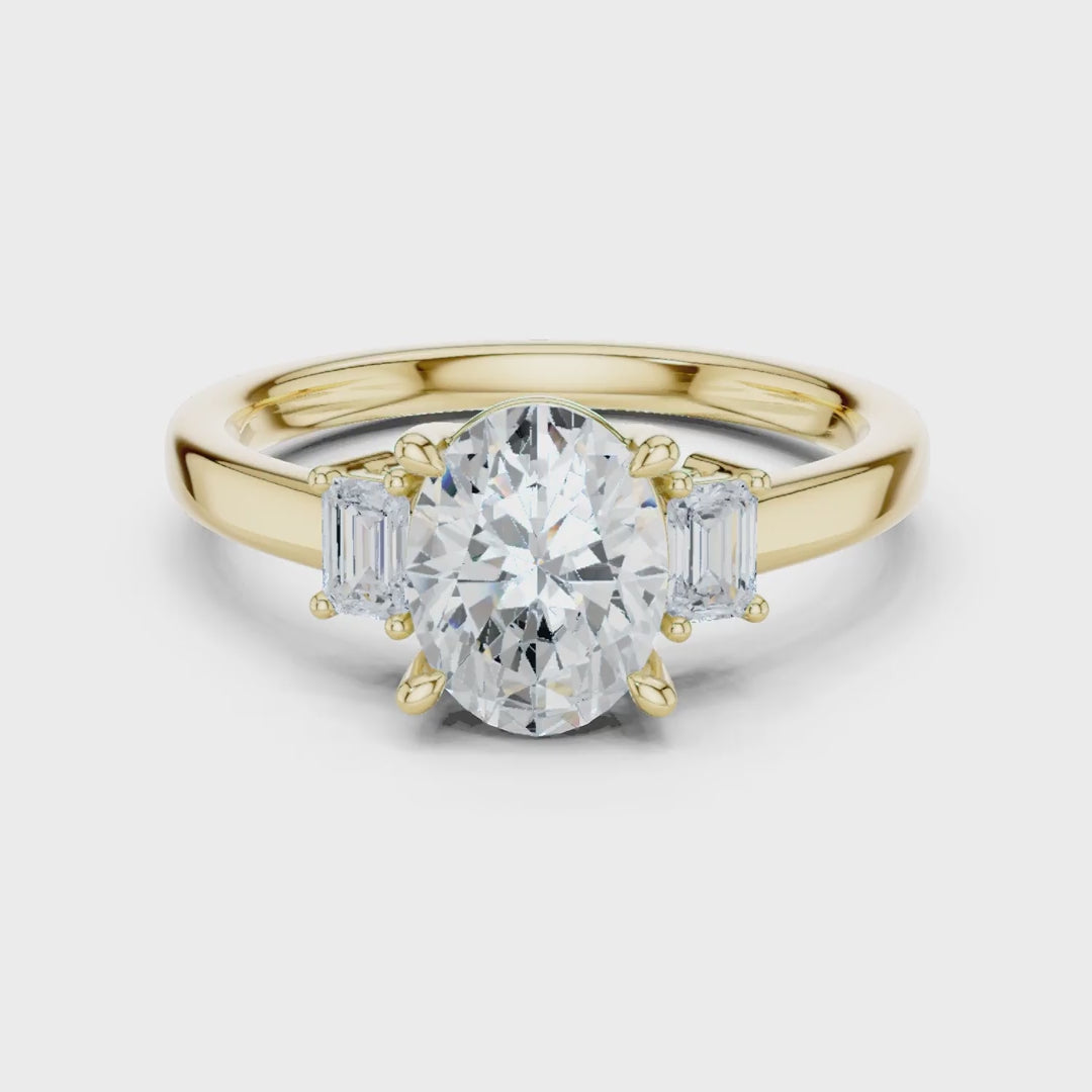 MJR086 - Classic Three Stone Oval Gemstone Bridal Ring