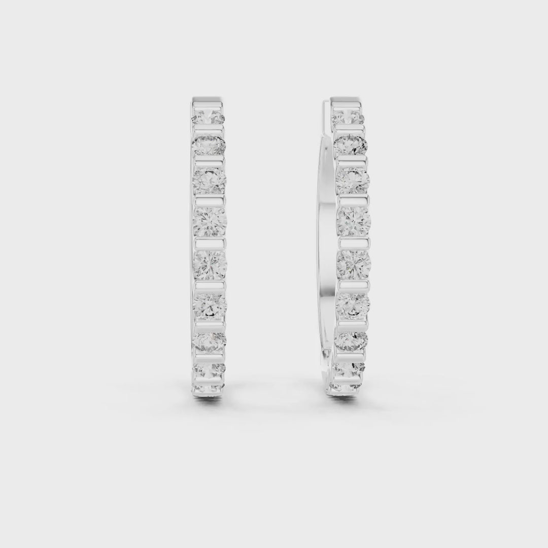 MJER29 - Bar Set Round Stone Hoop Earrings
