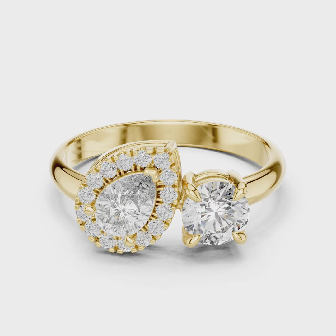 MJTM1 - Pear and Round Cut Two-Stone Bypass Ring