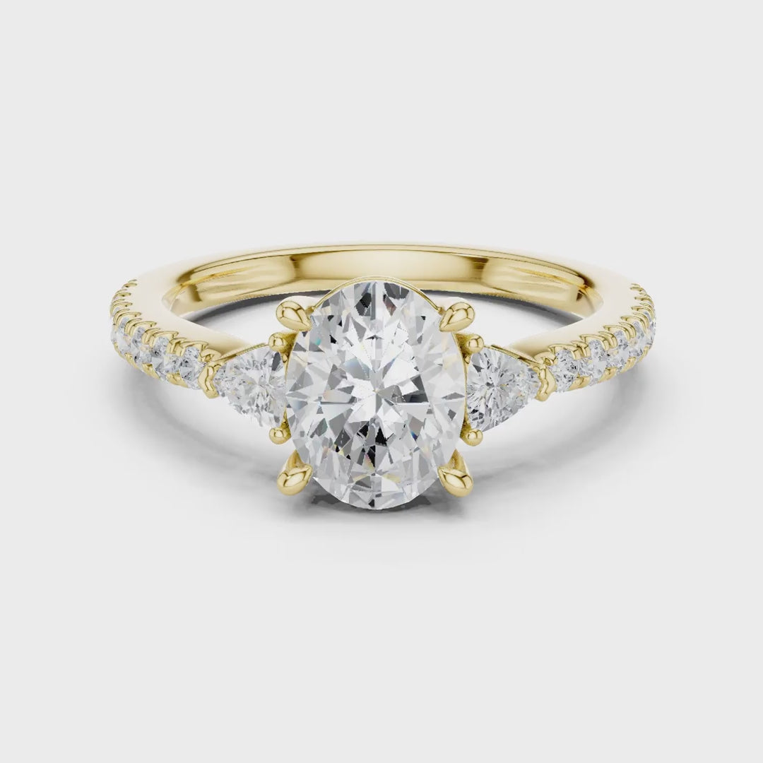 MJR0147 - Tapered Oval Three Stone Ring with Pavé Embellished Band