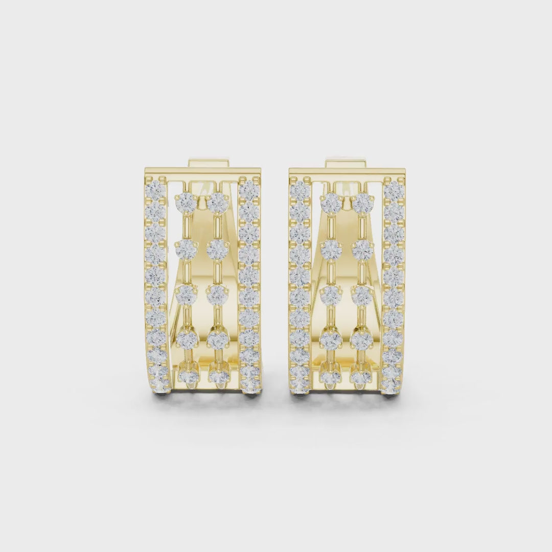 MJER64 - Windowpane Pattern Wide Huggie Hoops