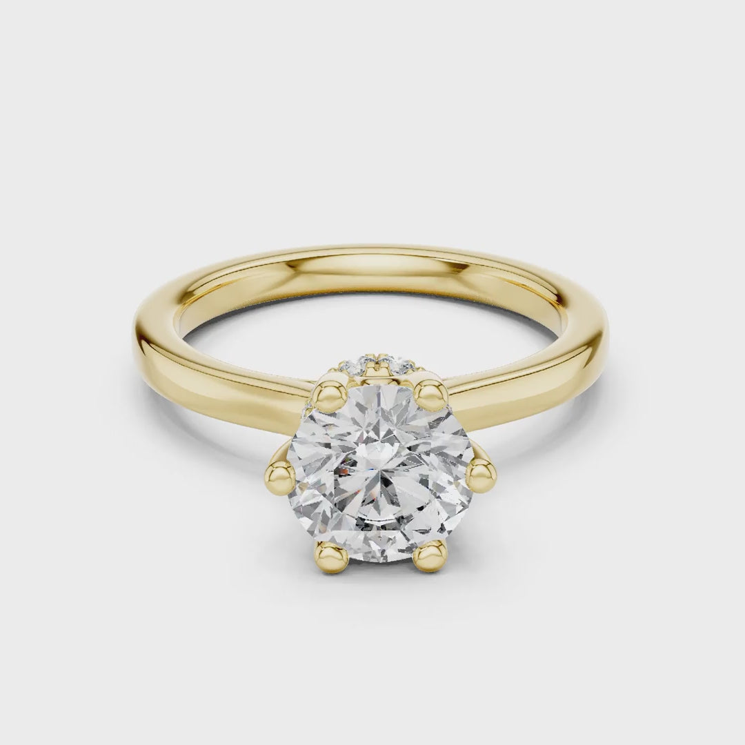 MJR0117 -Six-Prong Round Solitaire Ring with Hidden Sparkle Collar
