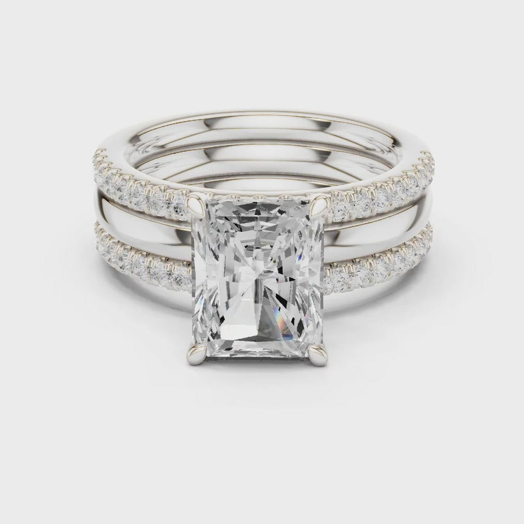 MJR099 - Radiant Cut Engagement Ring featuring Dual Pavé Edges