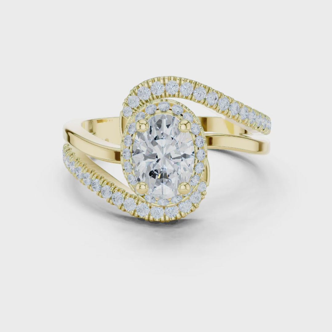 MJR0130 - Oval Cut Halo Ring with Pavé Bypass Frame