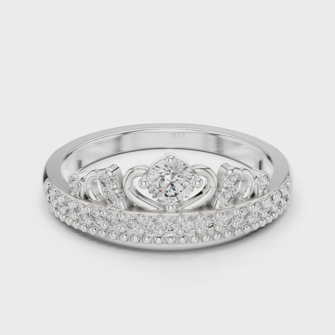 MJCLS2 - Tiara Crown Ring with Milgrain Trimmed Accent Band