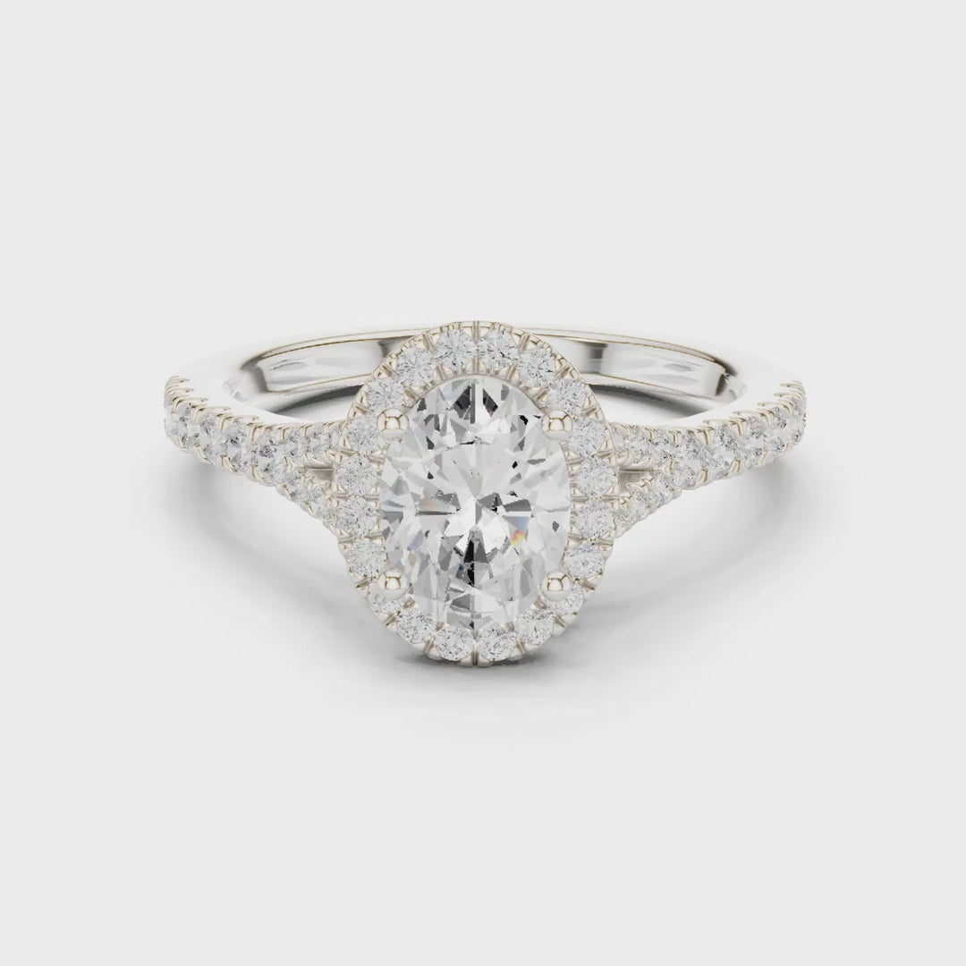 MJR094 - Oval Halo Split Shank Band Ring with Fine Pavé Setting