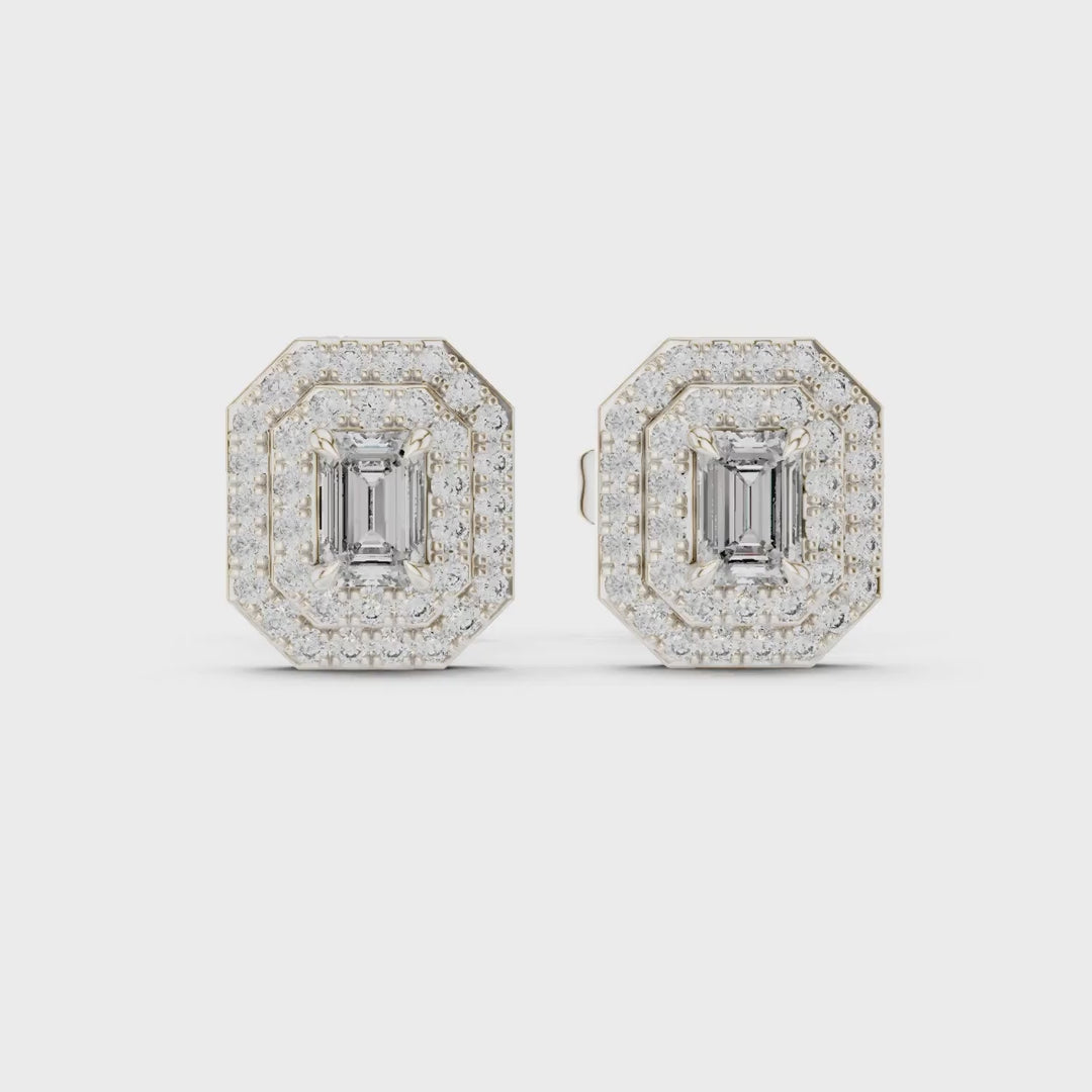 MJER41 - Emerald Cut Double Halo Studs