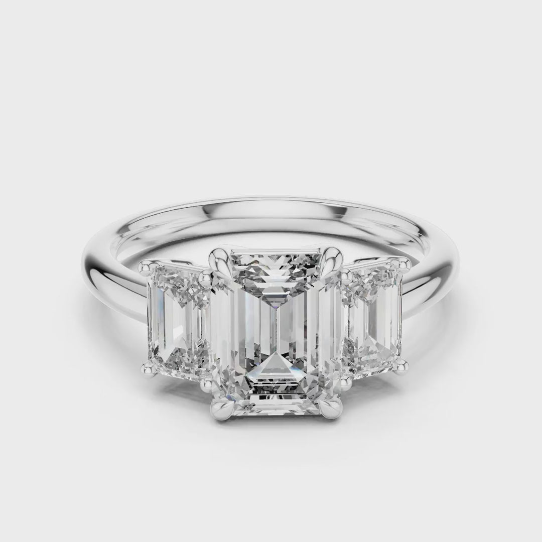 MJR032 - Emerald Cut Architectural Triptych Engagement Ring