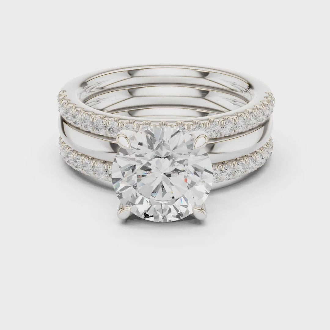 MJR098 - Round Center Stone Solitaire with Double Pavé Borders