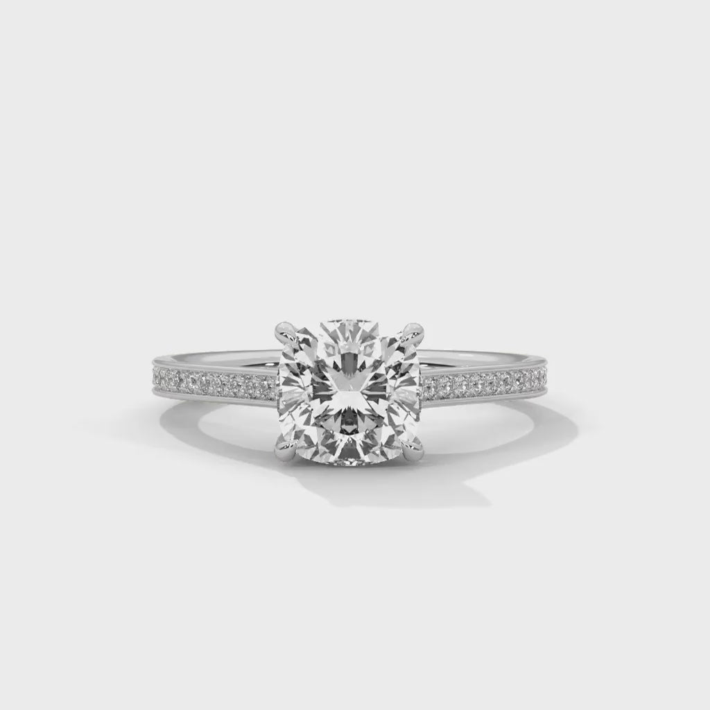 MJBS20 - Cushion Cut Solitaire Engagement Ring with Delicate Accents