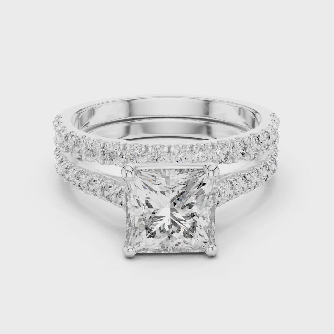 MJTW1 - Square Solitaire Hidden Basket Wedding Band Twin
