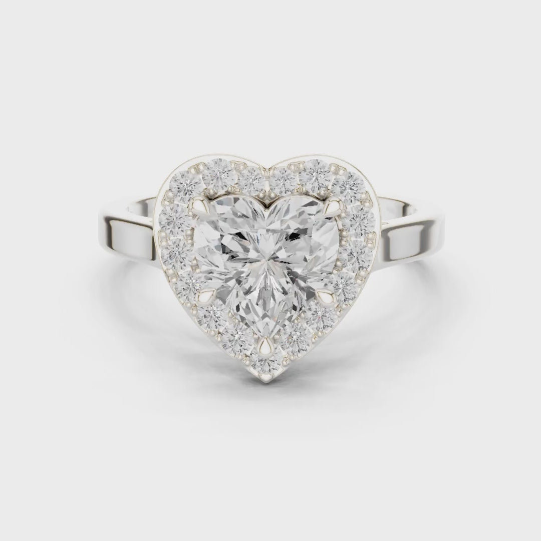 MJR0132 -Heart Cut Halo Engagement Ring on Smooth Metal Band