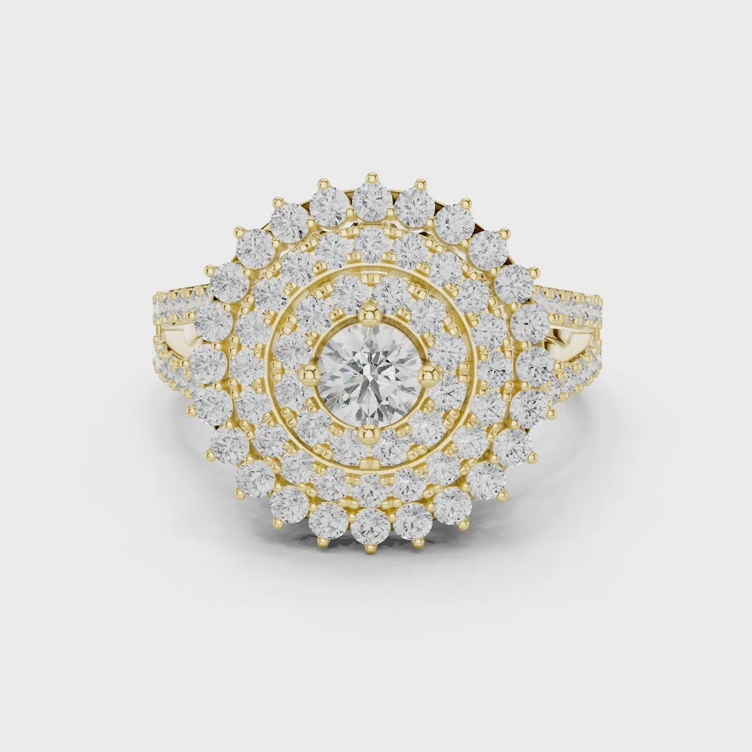 MJA012 - Round Cut Multi-Tier Double Halo Engagement Ring