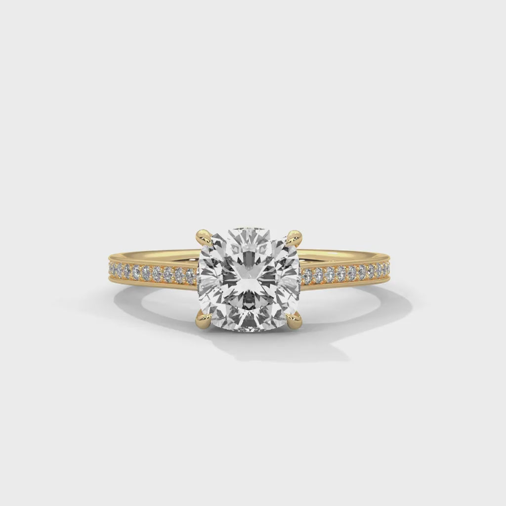 MJBS20 - Cushion Cut Solitaire Engagement Ring with Delicate Accents