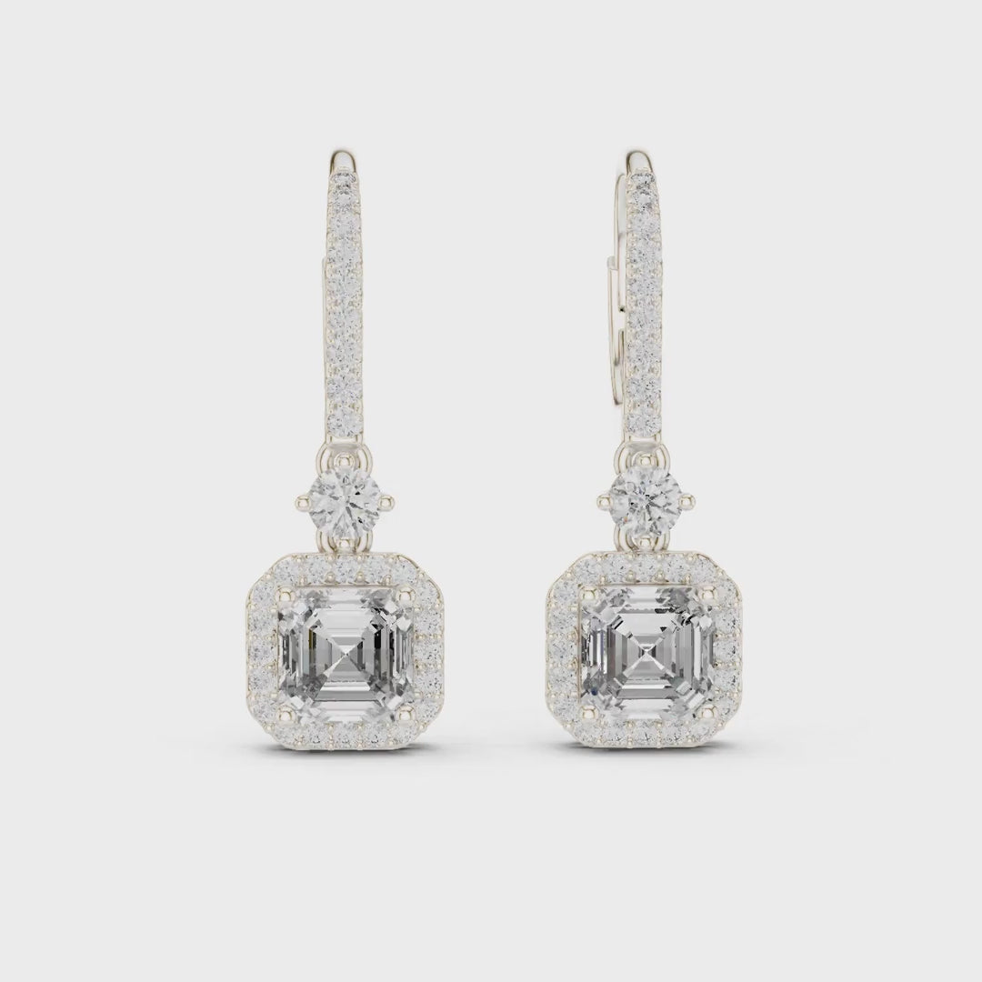 MJER56 - Cushion Halo Pavé Leverback Drop Earrings