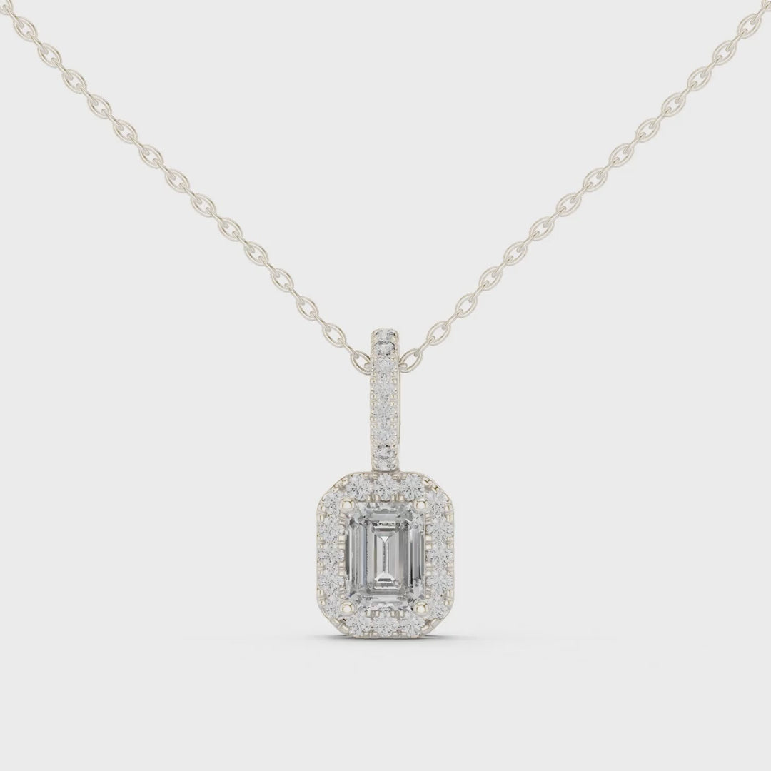 MJP35 - Emerald-Cut Halo Art Deco Pendant