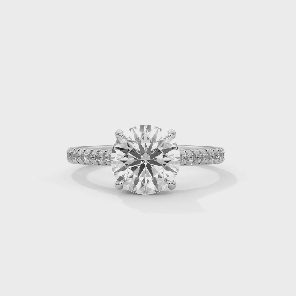 MJBS23 - Four-Prong Round Stone Pavé Accent Ring