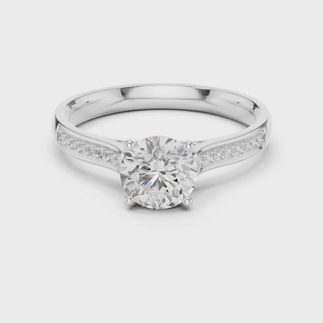 MJR0158 - Round Solitaire Ring with Inset Channel Accented Band