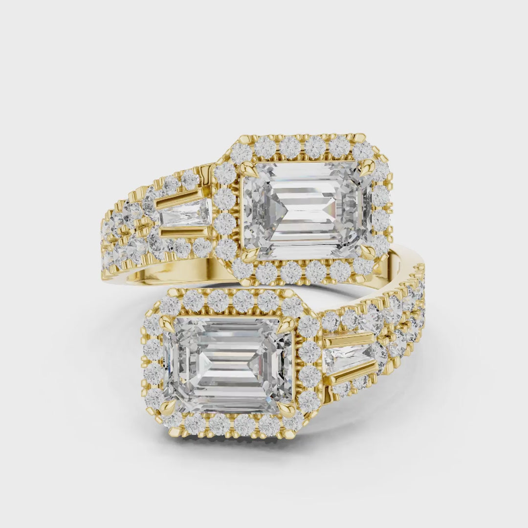 3.60 Carat Lab Grown Diamond Emerald Cut Toi Et Moi Bypass Ring